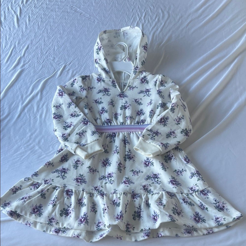 NWOT Janie and Jack Floral Hoodie Dress - White and Purple